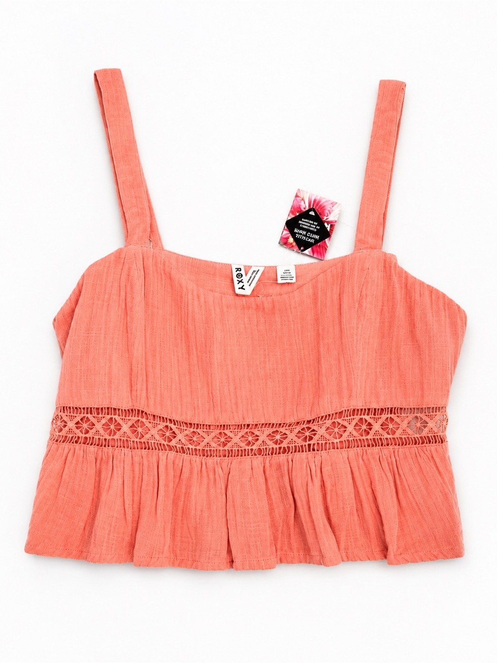 Roxy Boho Babydoll Peplum Crop Top Coral Pink NWT